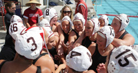 Team huddle: before playing their first-ever WWPA Championship final at Sullivan Aquatic Center