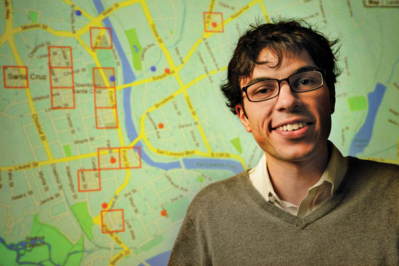 Future tense: Mathematician George Mohler focuses on geography—and what (and where) crimes may come. Photo by Charles Barry