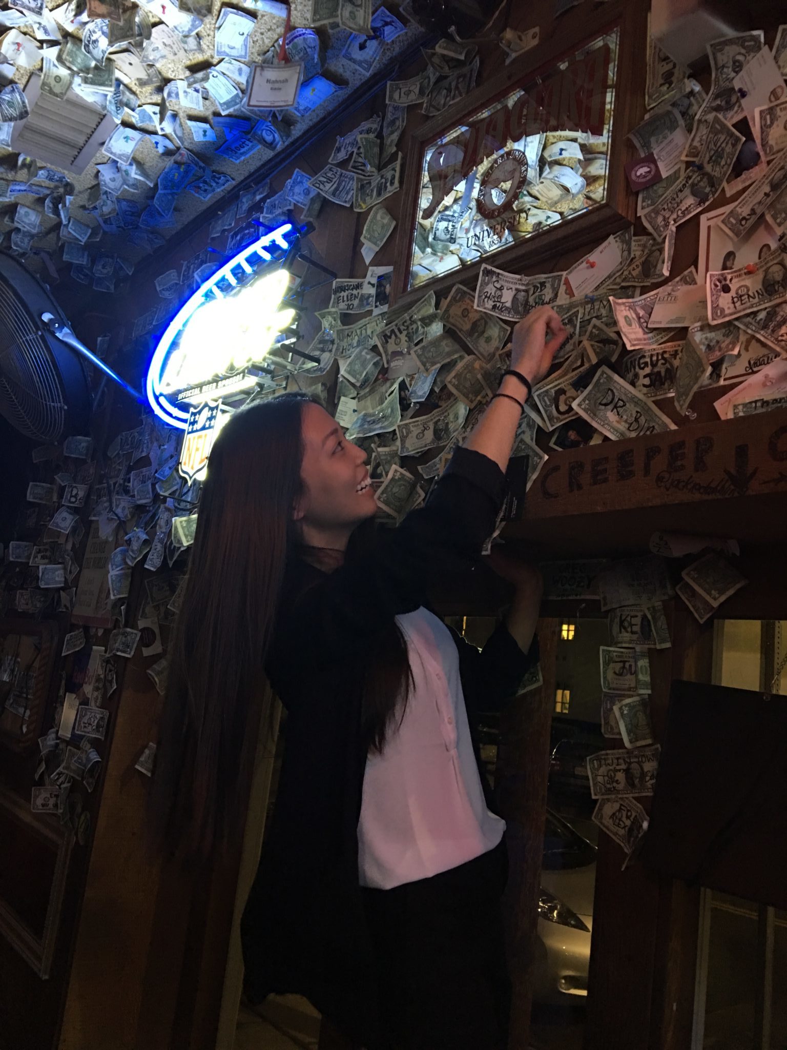 Megan Lee, Pinning Dollar Bill At The Hut