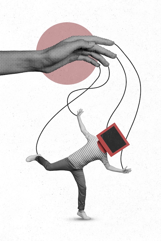 Creative,retro,magazine,collage,image,of,arms,holding,hanging,gut