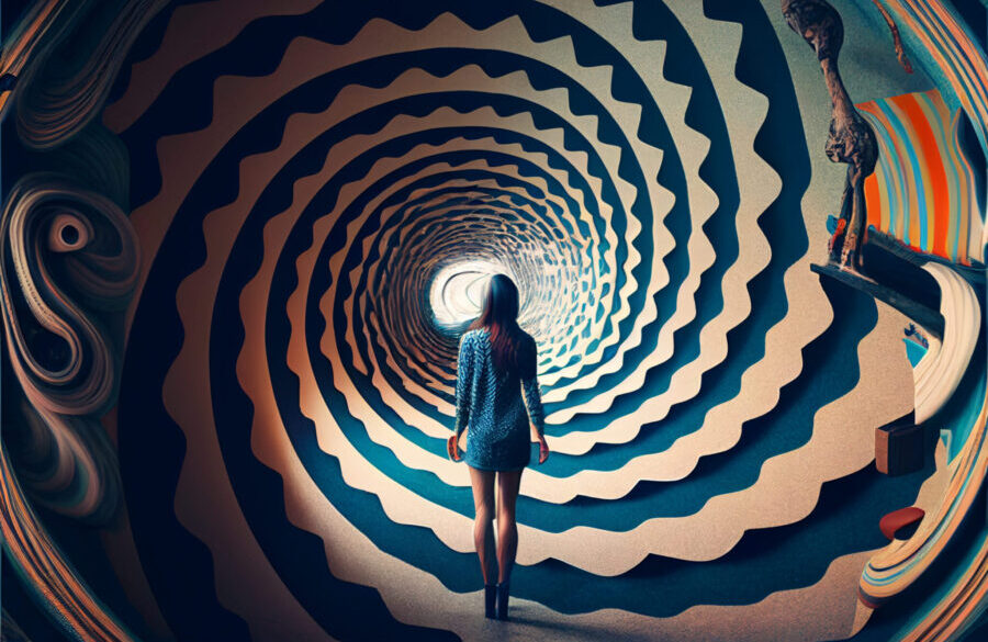 Person Under Hypnosis. Person Under Influence Of Monipulation. In Large Hypnotic Speral.